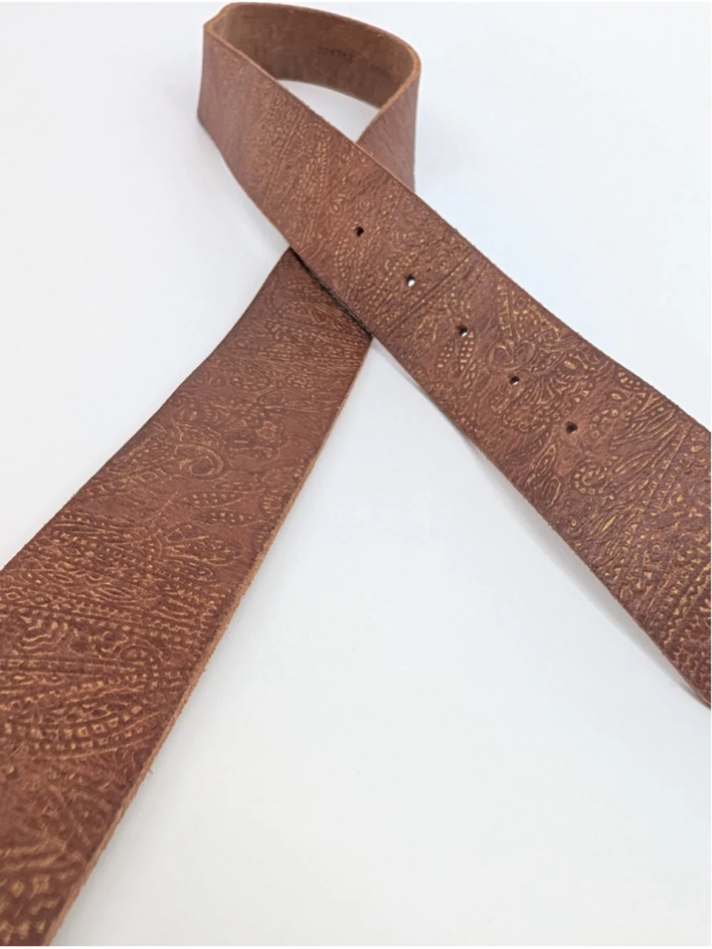 Fossil BT2918231 Leather Belt L Brown Gold Paisley Embossed Rhinestone Buckle